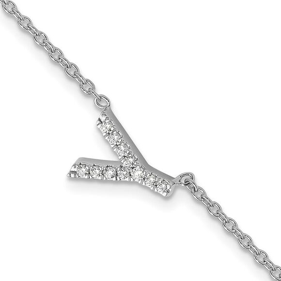14K White Gold Diamond Sideways Letter Y w/ 1in ext. Bracelet